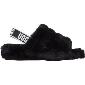 UGG Black Fuzzy Slide with Logo Slingback